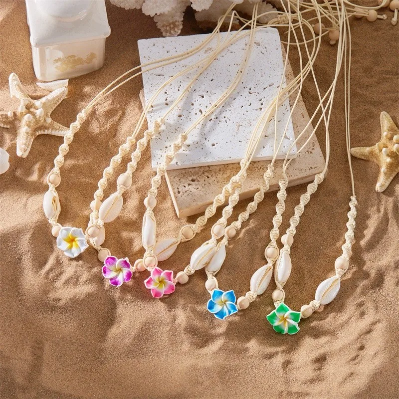 Fashion Flower Shell Pendant Braided Necklace Bohemian Beach Vacation Jewelry for Women Natural Fresh Adjustable Length Jewelry - view 5