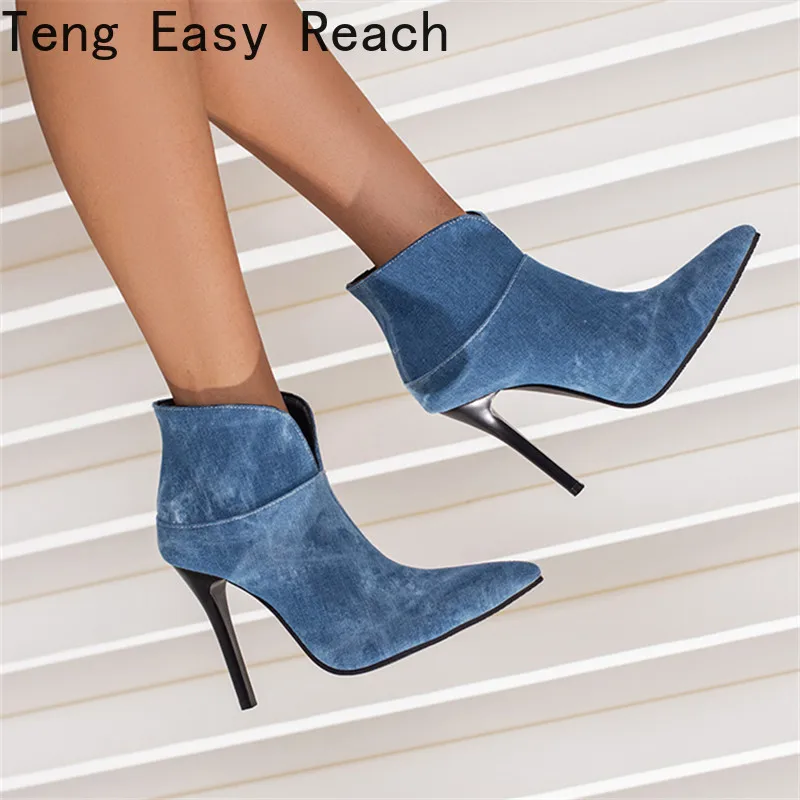 

2022 cowboy Stiletto High Heels Ankle Boots Women Autumn Winter Pumps Shoes sleeve Pu Leather Pointed Toe Sexy Short Booties