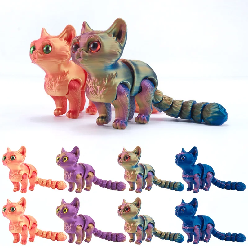 3D Printed Cat Rotatable Articulated Cats Figurine Realistic 3D Printed Animals Toys Offices Accessories Desk Ornaments