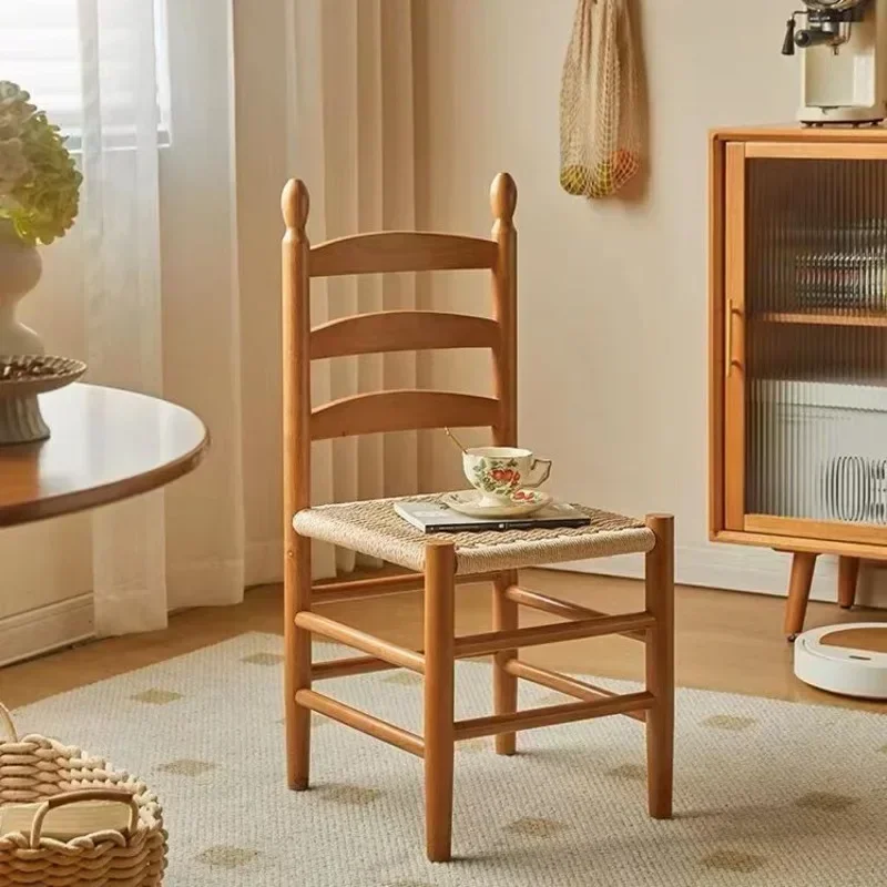 Nordic Dining Chair Solid Wood Rope Weaving Dressing Stool Study Backrest Computer Chairs Exquisite Beautiful Modern Furniture