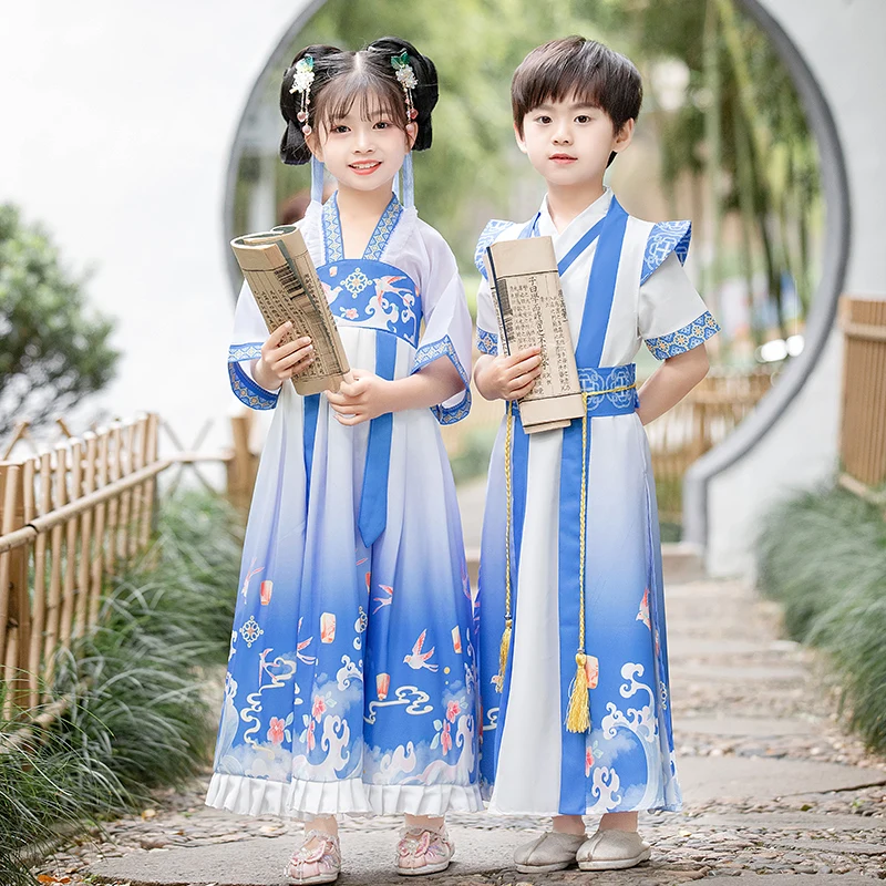 

Весенне-осенний новый стильный костюм Танг для мальчиков Hanfu, традиционный китайский детский костюм для выступлений в древнем стиле