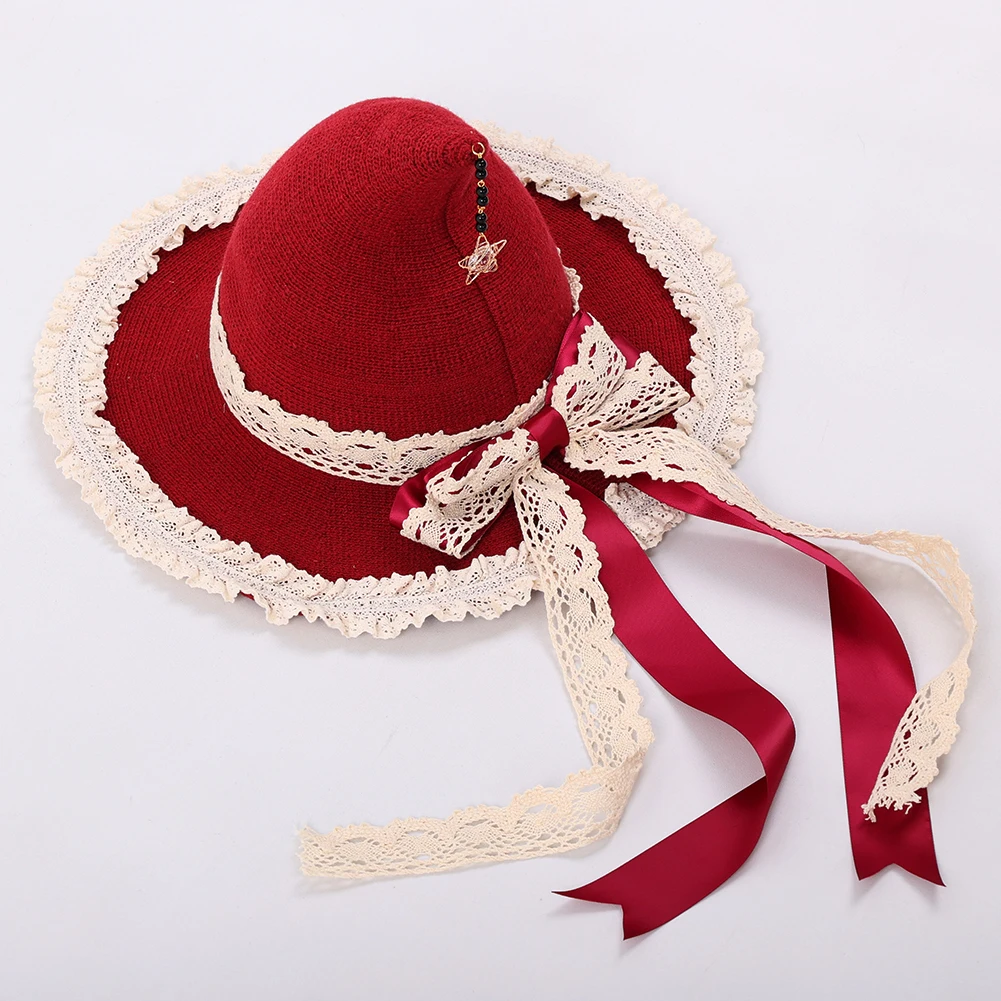 Cappelli da strega in pizzo Cappello da mago con fiocco per ragazza da donna Accessori per costumi cosplay gotici Cappelli da festa di Halloween