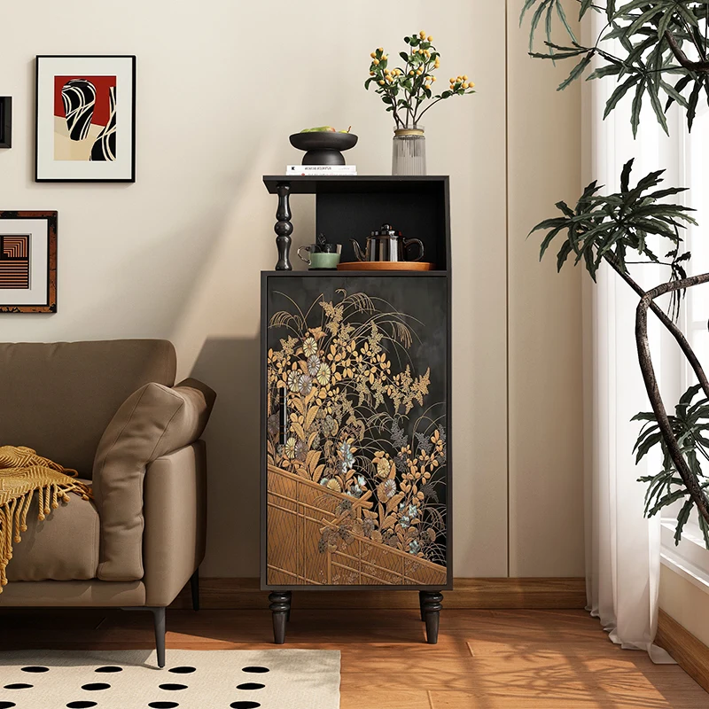 

wood corner cabinet, tea storage cabinet next to the sofa in the living room, free installation of retro storage cabinet
