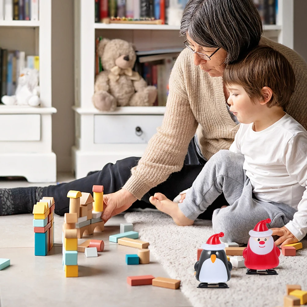 

3pcs Wind Up Christmas Santa Plastic Funny Kids Playthings For Holiday Party Favors Compact Children Walking Animal Design