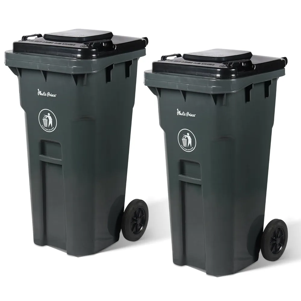 

Heavy-Duty Outdoor 32 Gallon Plastic Trash Can with Lid and Wheels