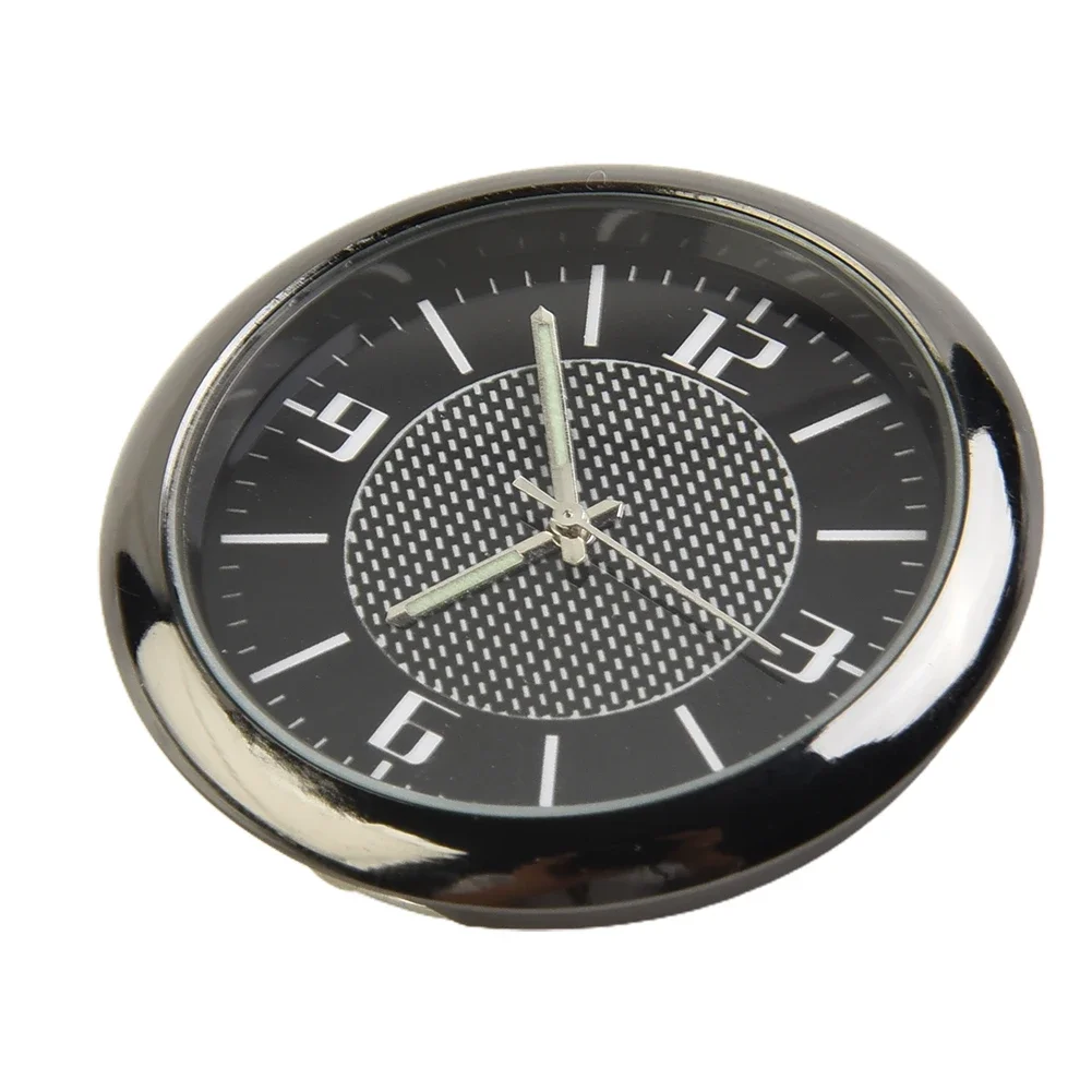 Luminous Car Air Vent StickOn Time Clock Quartz Analog Watch Gauge Metal Material Black and Silver Color 4cm Size