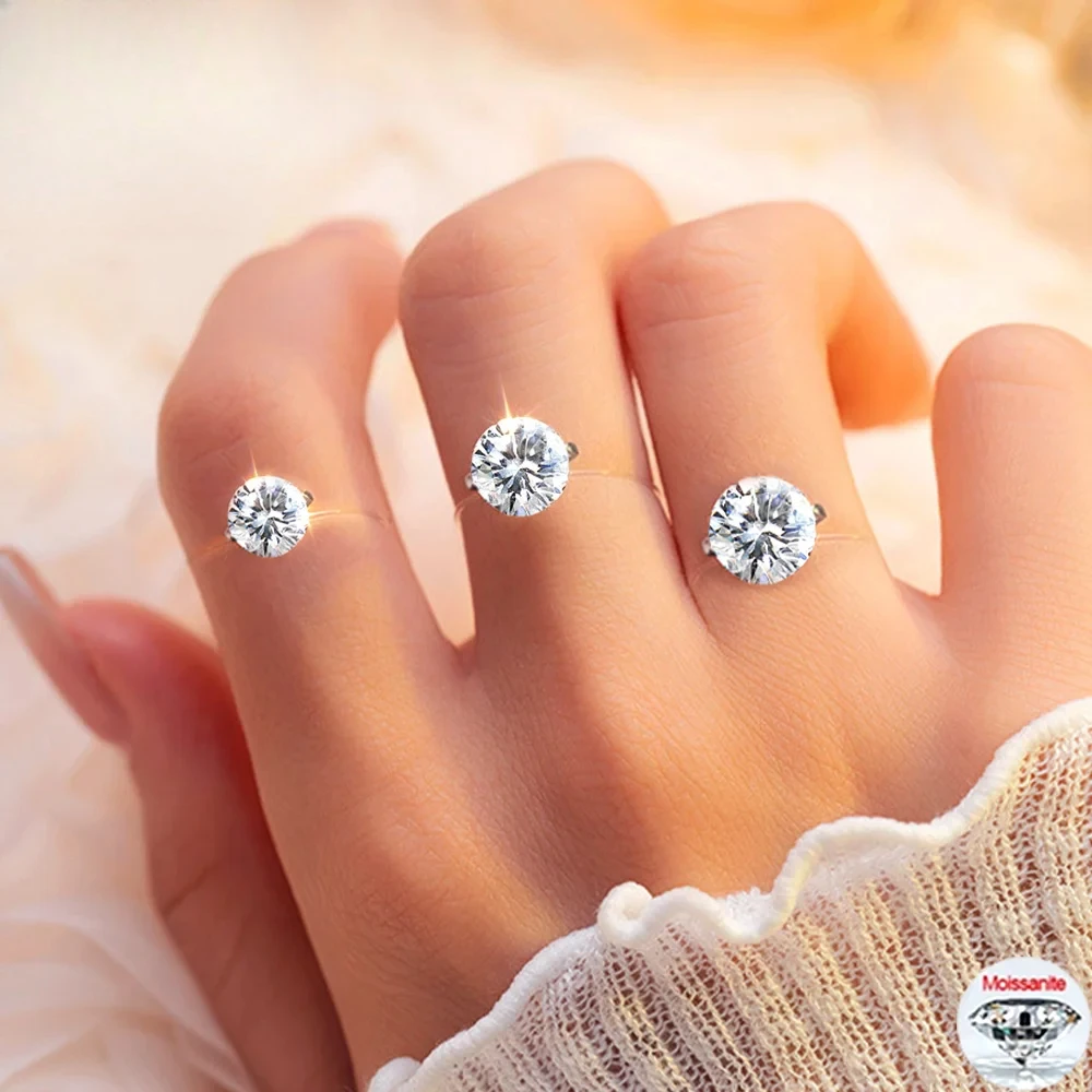 

1/2/3CT Real Moissanite Diamond Ring For Women S925 Silver High Quality Fishing Line Solitaire Ring Sparkling Jewely Gift