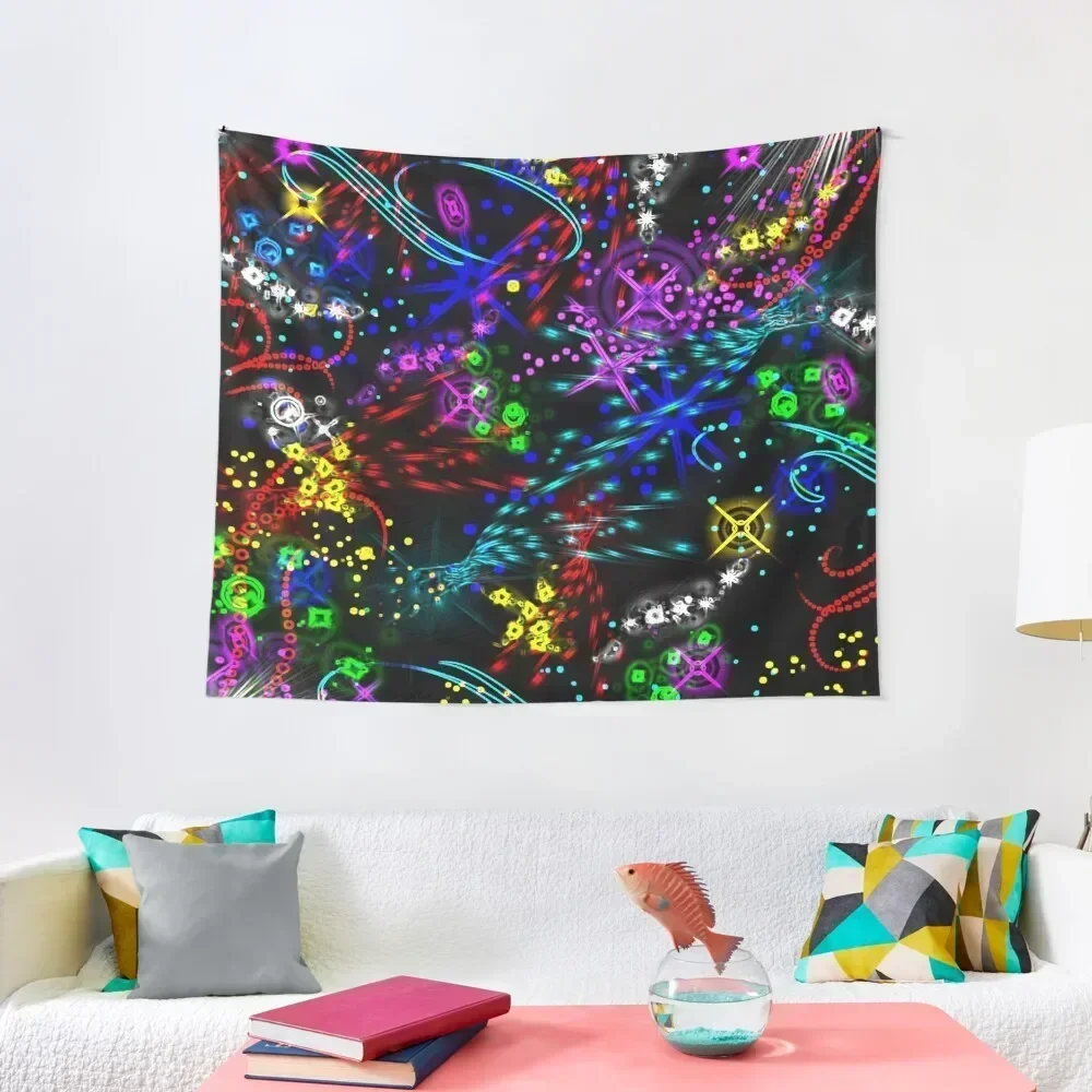 Psycadelic Neon Lights Stars Tapestry Kawaii Room Decor Room Ornaments Tapestry