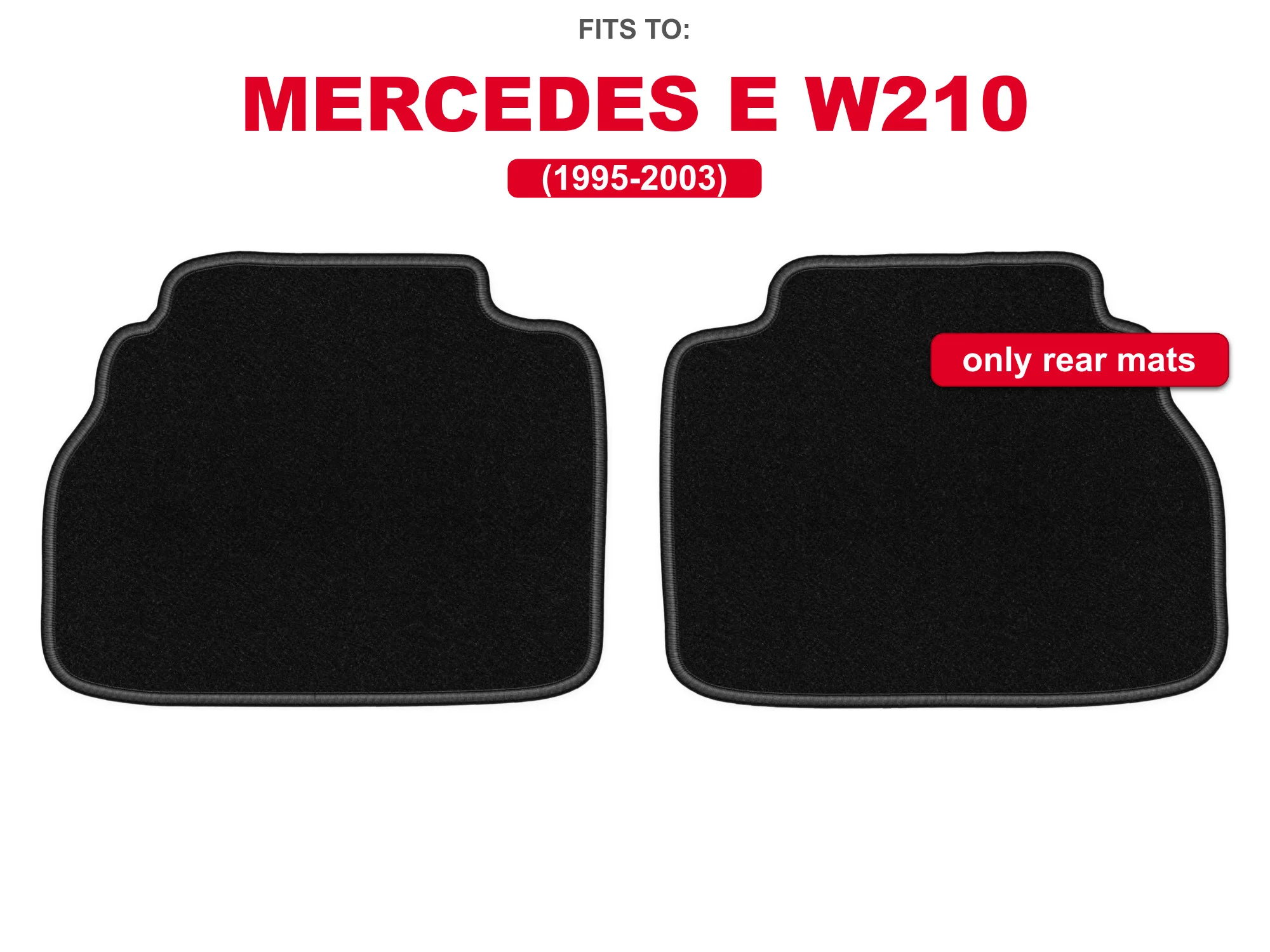 Velour vloerkleden achterin voor: Mercedes E W210 1995-2003 sedan, stationwagen Zwart