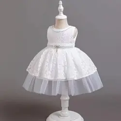 Girl's Dress Lace Sleeveless Applique Princess Dress Wedding Flower Girl One Year Host Performance Dress for 0-3 Years