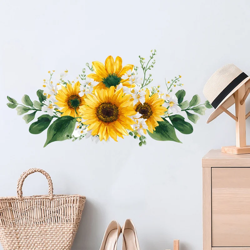 

Sunflower Flower Stickers Decorative TV Glass Stickers Living Room Bedroom Tile Wall Stickers Self-Adhesive Removable