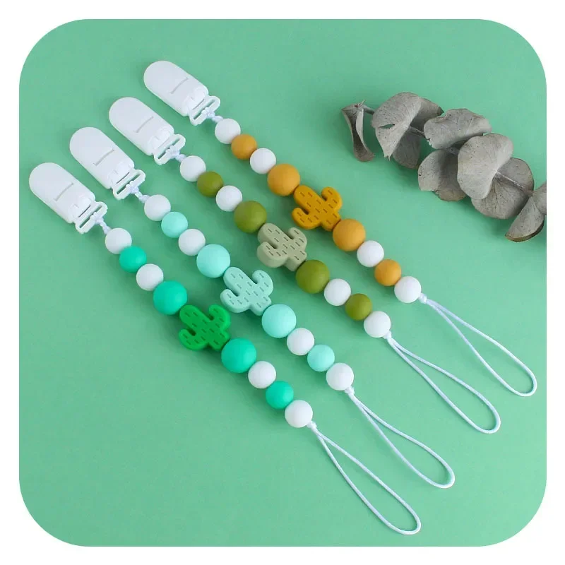 Baby Pacifier Clip Silicone Beads Cactus Cartoon Grinding Teething Toys Soothe Nipple Fixed Anti-drop Chains Kawaii Babies Items