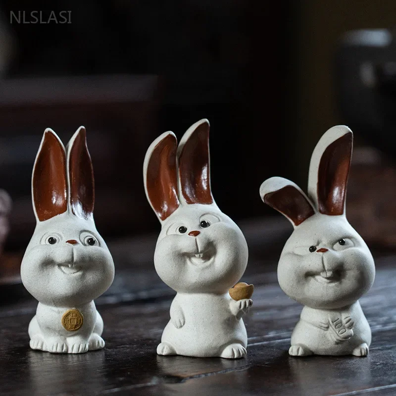 Creative Purple Clay Rabbit Tea Pet Decoration Interesting Handmade Animal Sculpture Ornaments Chinese Tea Ceremony Accessories