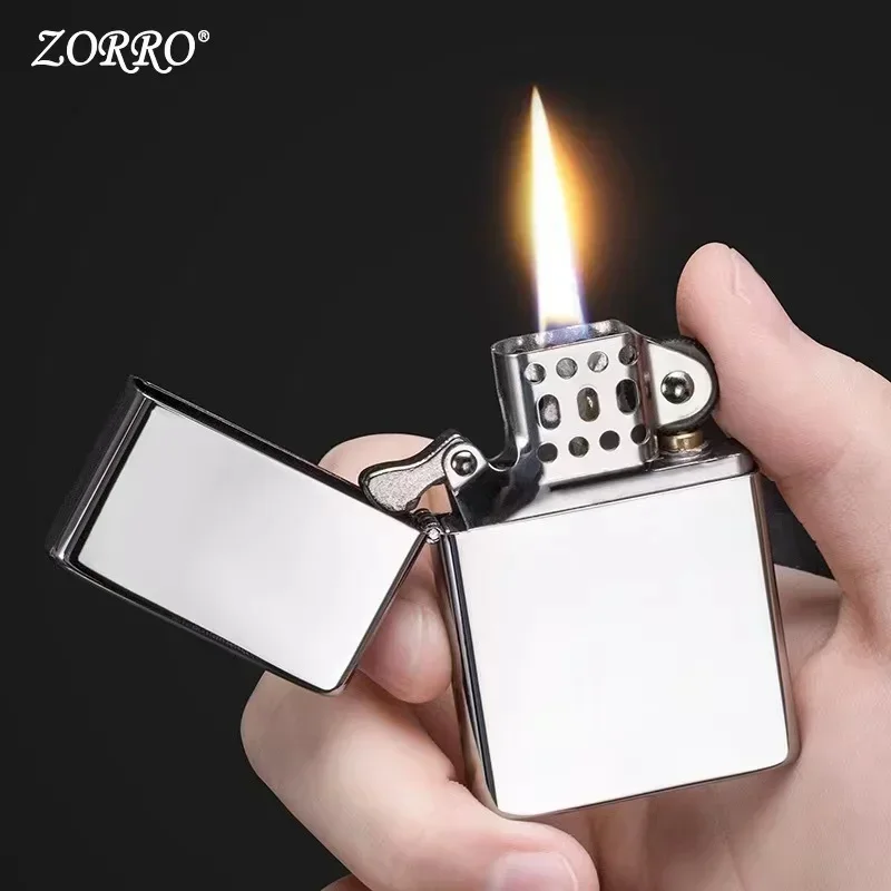 Zorro brass kerosene windproof lighter with personalized creativity, ultra-thin square angle smooth kerosene machine