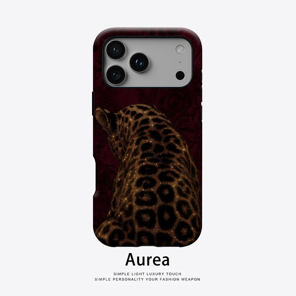 Vergoldete Leoparden-Magnetische Handyhülle für iPhone 18/17/16/15/14/13 Pro Max Plus Ein-/Doppelschichtige Robuste Schutzhülle