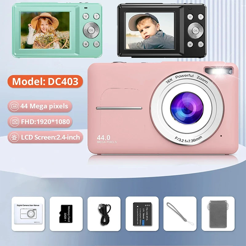 HD 1080P Digital Camera for Kids Video Camera with 32GB SD Card 16X Digital Zoom Compact Point and Shoot Camera for Students