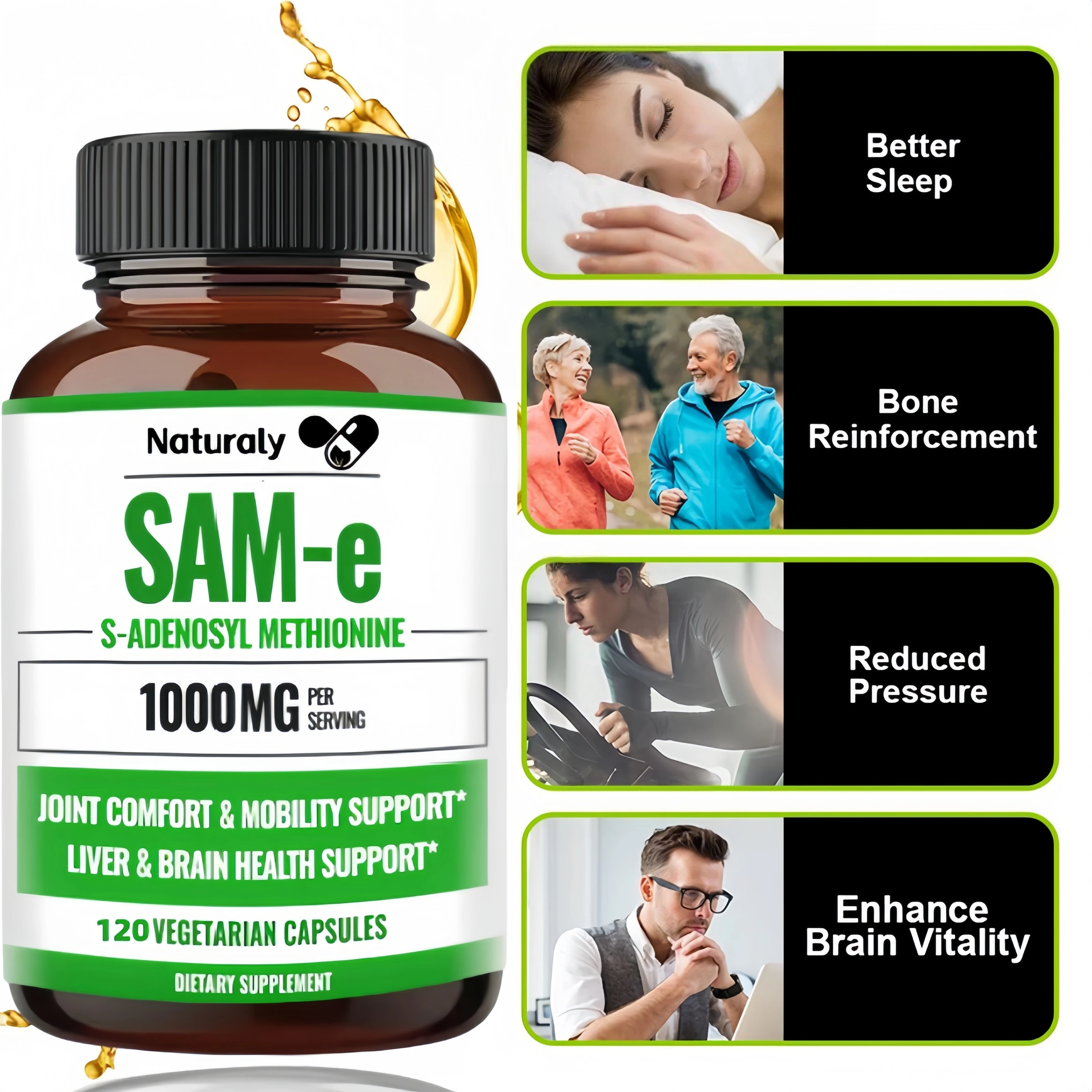 SAM-e Supplement 1000 Mg, Non-GMO, Gluten Free - Supports Mood Balance, Liver Health and Joint Comfort, Flexibility and Mobility