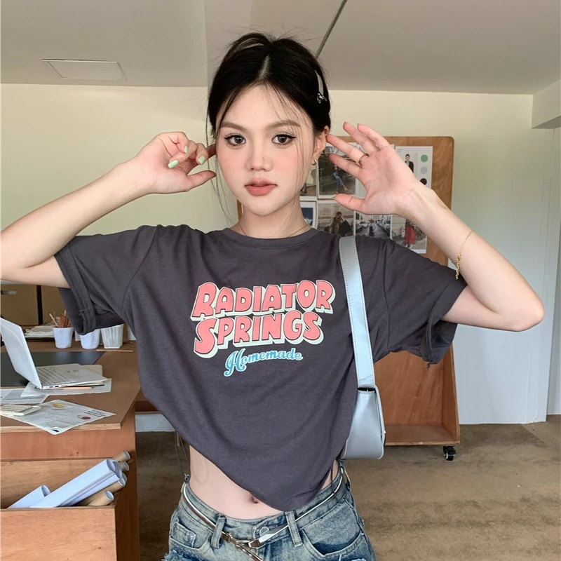Women's T-shirt Summer Cute O-neck Design Sense Y2k Tops Students Loose Versatile Sweet Short Tees Female Graphic T Shirts