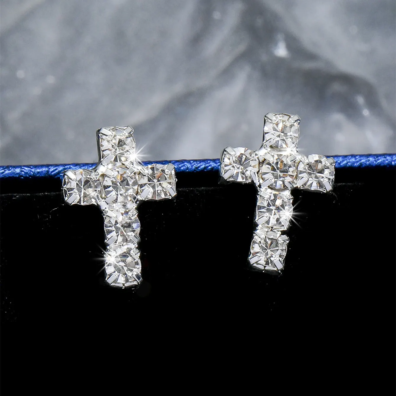 New Full Rhinestone Cross Stud Earrings Long Tassel Earrings for Women Bridal Drop Dangling Earrings Party Wedding Jewelry Gifts