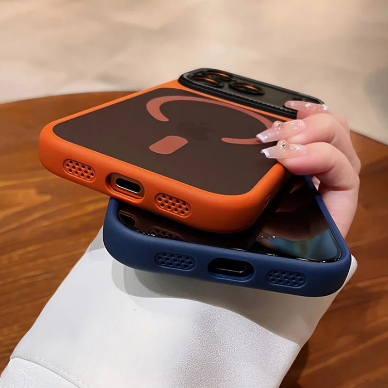Luxuriöse, matte Handyhülle mit Magnetfunktion für MagSafe, passend für iPhone 18, 16, 15, 17 Pro Max Plus, mit Kameraschutz, stoßfestem Panzer und stoßabsorbierendem Rahmen. – Detail 7