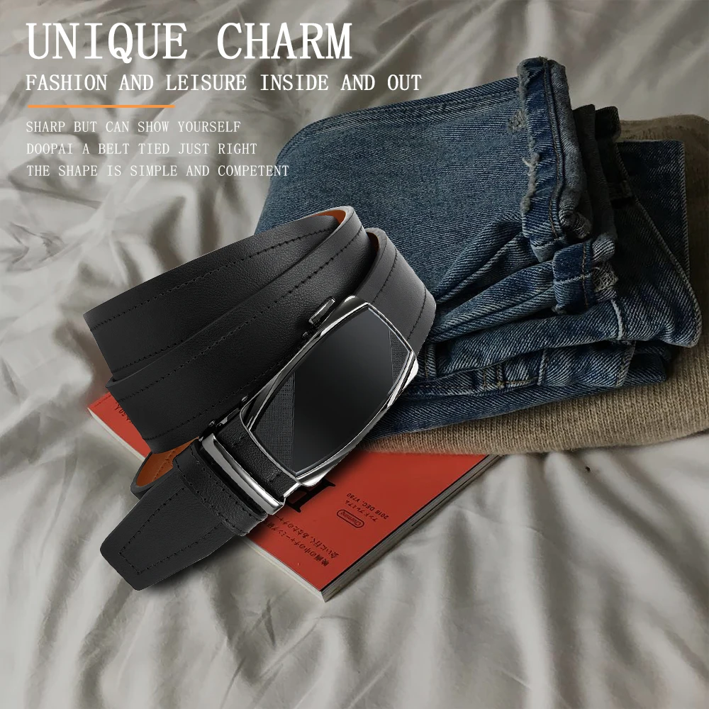 Men's Leather Belt Men's High-quality Business Belt Automatic Buckle Fashionable Ratchet Belt Can Be Adjusted Freely 2PCS