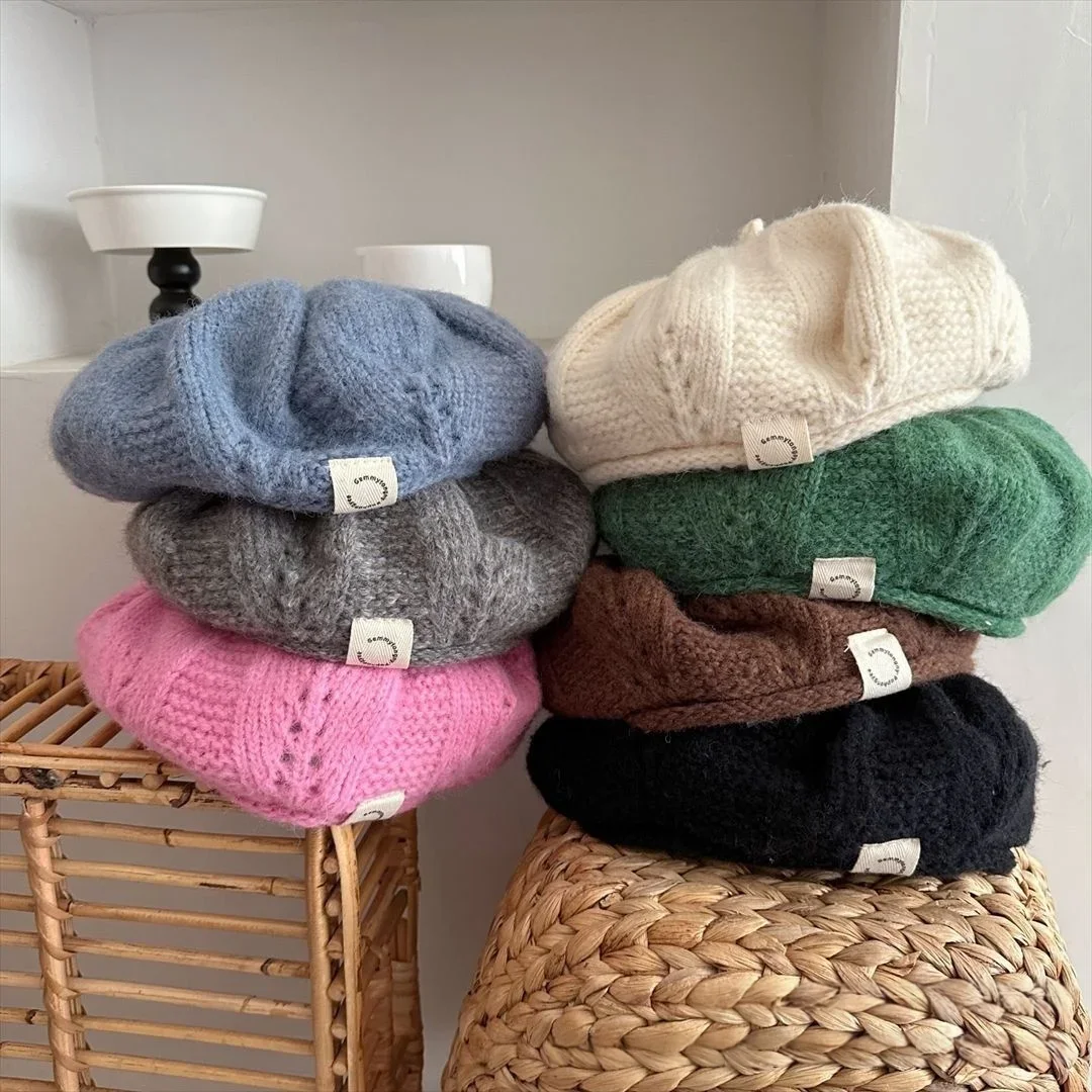 

Autumn Winter Kids Beret Hat Ins Korean Style Children Warm Fashion Hat Retro Knitted Cap for Boys Girls 2-10Y