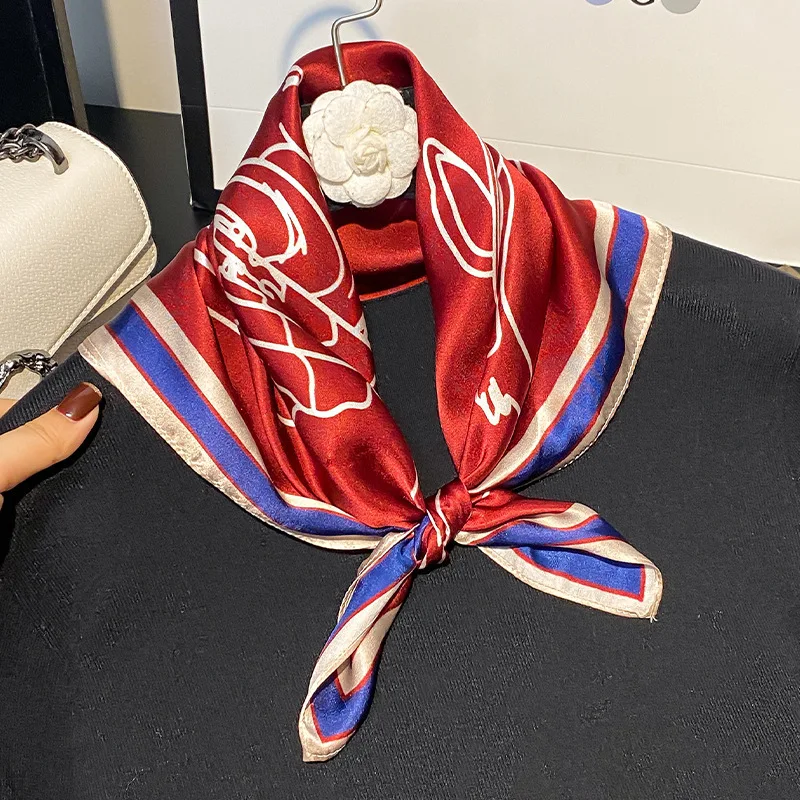 

100% Natural Real Silk Scarf Women Mulberry Luxury Square Fashion Print Hair Neckerchief Shawl Wraps Hijab Bandana Scarves 53cm