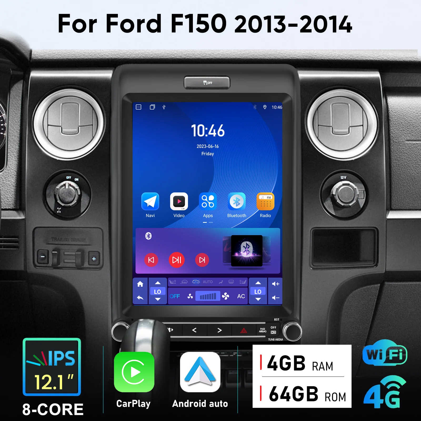 Junsun Android 15 Car Multimedia Player Touch Screen Head Unit Stereo Radio For Ford F150 2013  2014 Built In Wireless Carplay Android Auto GPS Navigation Bluetooth 5.0 4G LTE 5G WiFi AI Voice Control