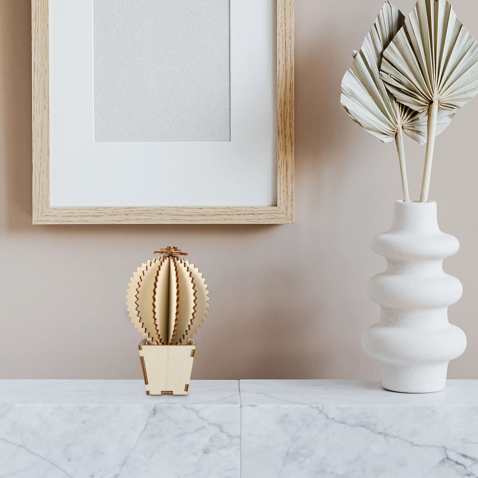 

1Set Wooden Artificial Cactus DIY Hollow Out Assembly Tabletop Ornament Home Decoration Simulation Plant Stylish Wood Decoration