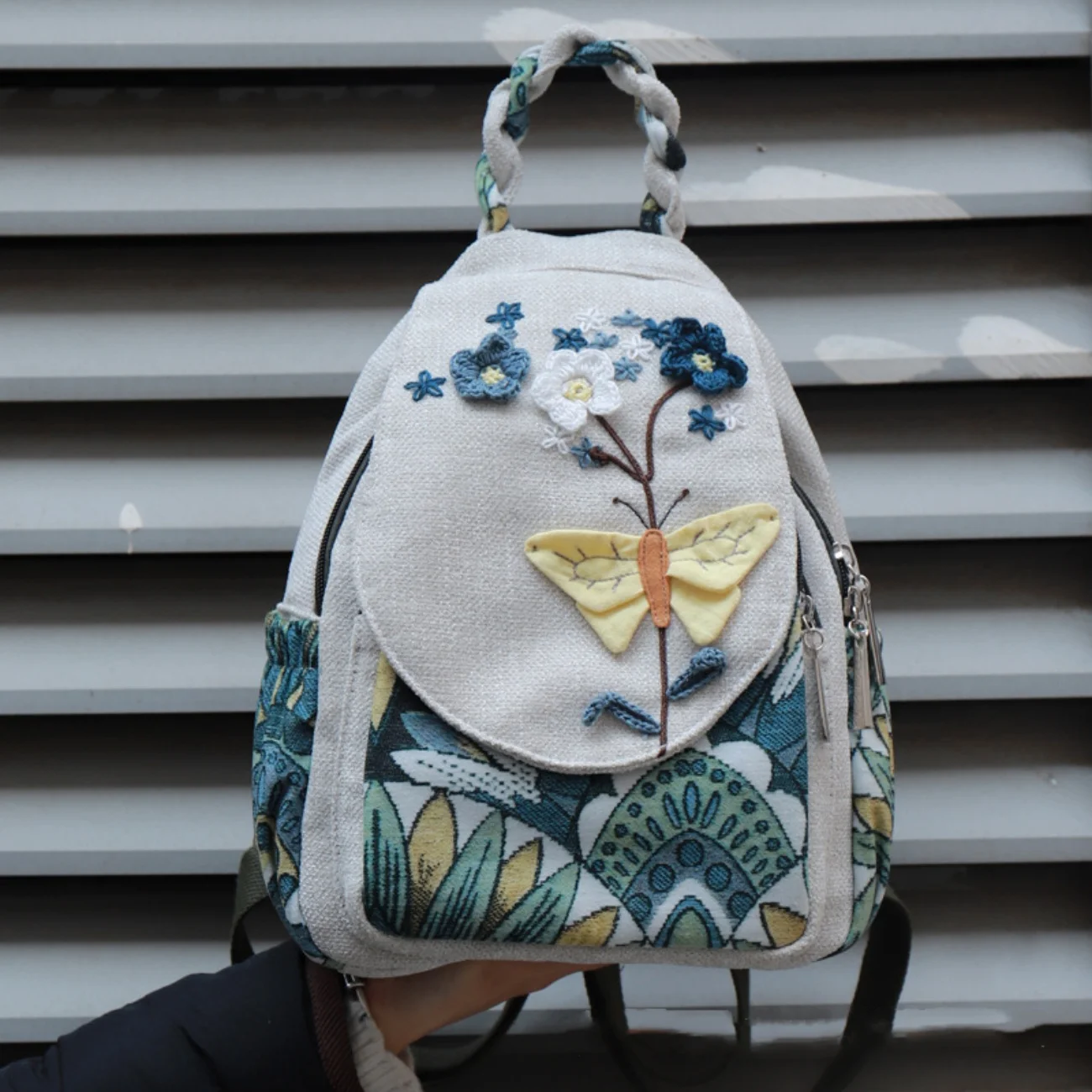 

Handmade woven butterfly backpack multifunctional commuting bag, birthday gift for girlfriend