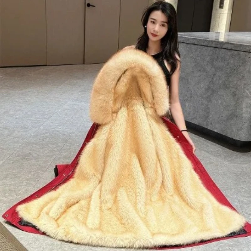 

Large Size Liner Removable Fur Over Knee Overcoat Women Cotton Coat Winter Jacket 2026 Female Thick Warm Parkas Hooded Outwear