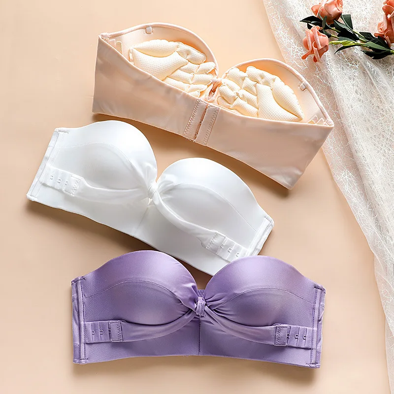

2022 Women Bras Strapless Push Up Gathered Underwear Ladies Elegant Shinny Lingerie Non-Slip Bralette Wedding Underwear Thin