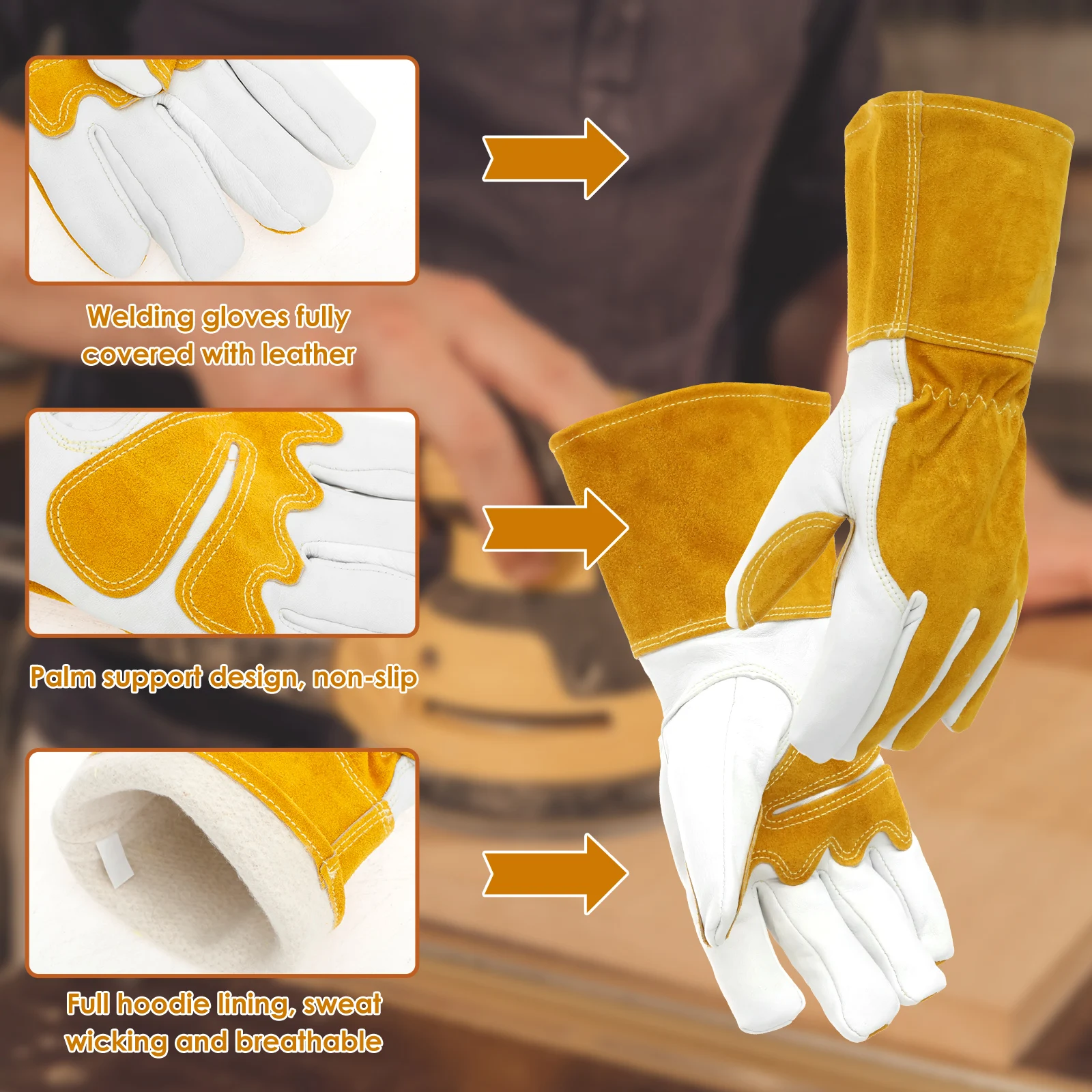 2 Pcs Welding Glove Goatskin Cutting Glove with Comfortable Lining Multifunctional New Heat Resistant Mitt for Welding Grinding