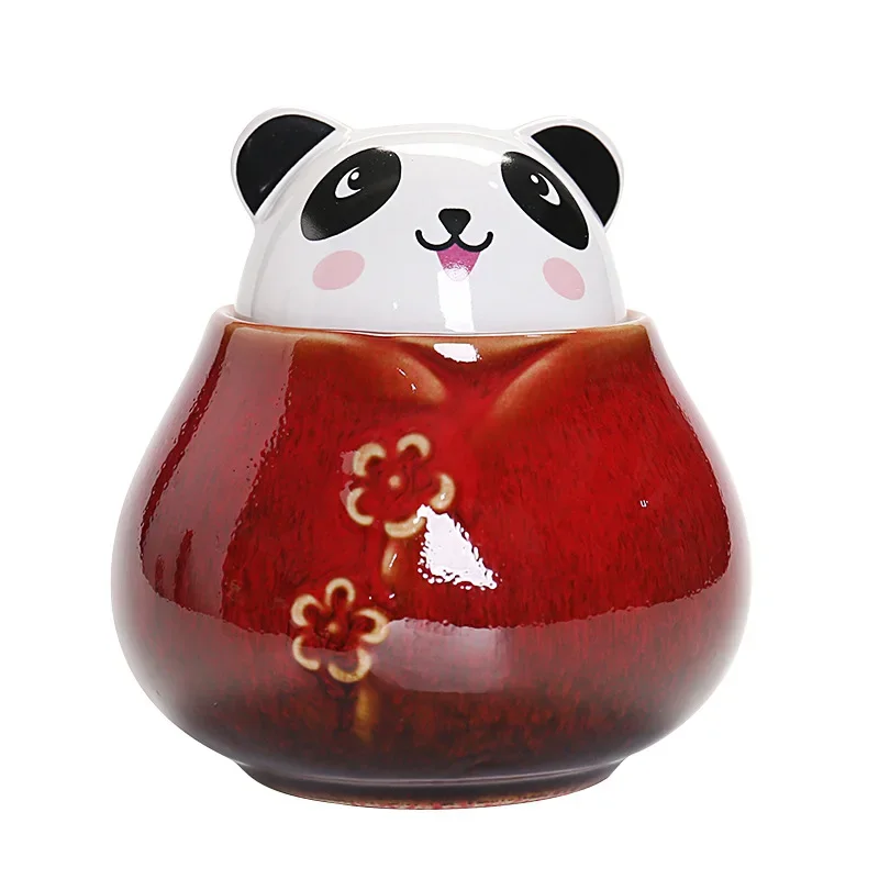 

:Cute Panda Tea Jar Ceramic Sealed General Jar Kitchen Pu'er Green Tea Storage Jar Tea Ceremony Accessories Festival Gifts