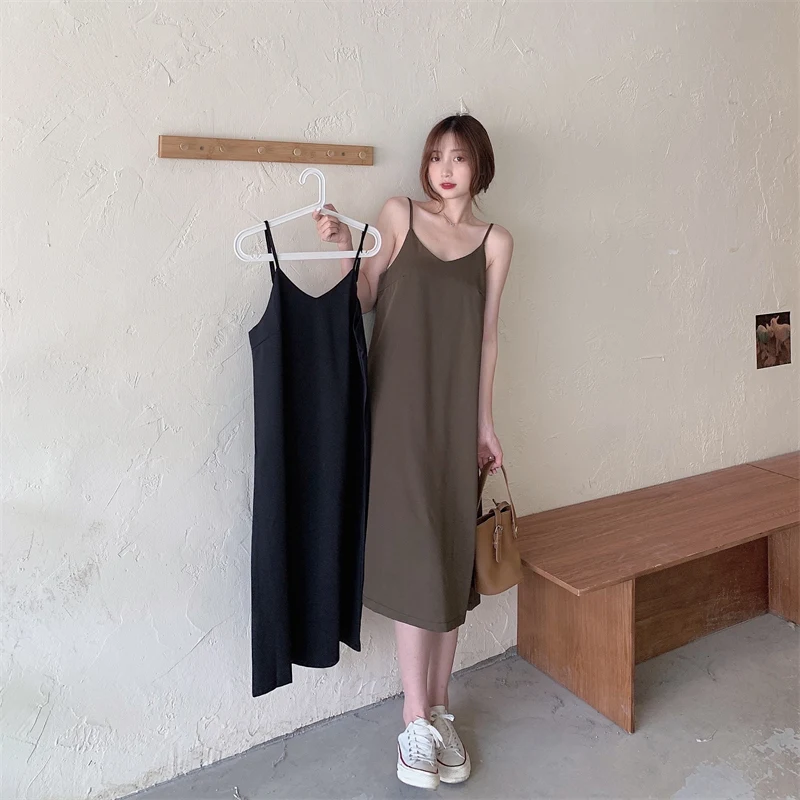 

2024 Spring Summer Woman Fashion Solid Color Tank Dress Female Casual Sexy Camisole Dresses Ladies V-neck Camis Vestidos H25