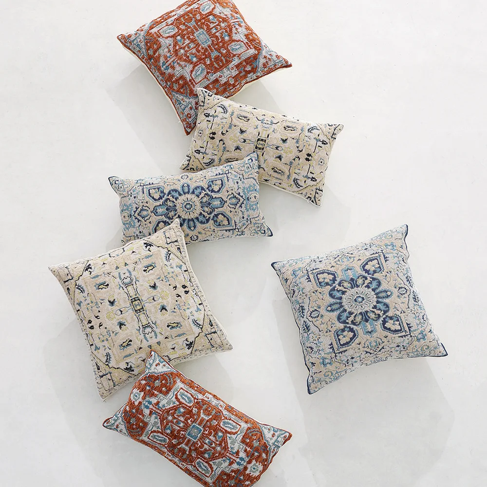 Vintage Cushion Cover Soft Chenille Luxury Retro Pillow Cover 30x50cm 45x45cm 50x50cm Living Room Decoration Ivory Blue Red
