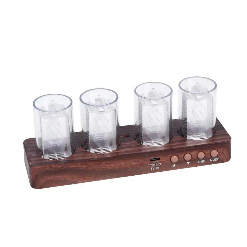 For RGB 4-Digit Simulation Nixie Tube Clock Digital Desktop Clock Creative Desk Decoration Ornament