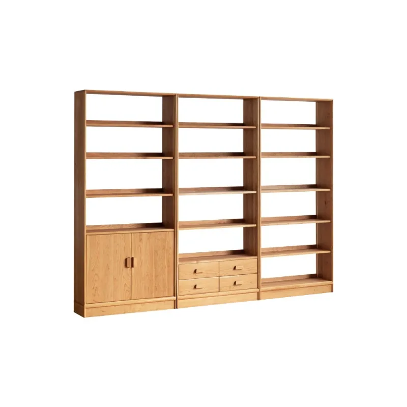 

Nordic solid wood combination bookshelf, cherry wood floor shelf, modern simple wall log bookshelf
