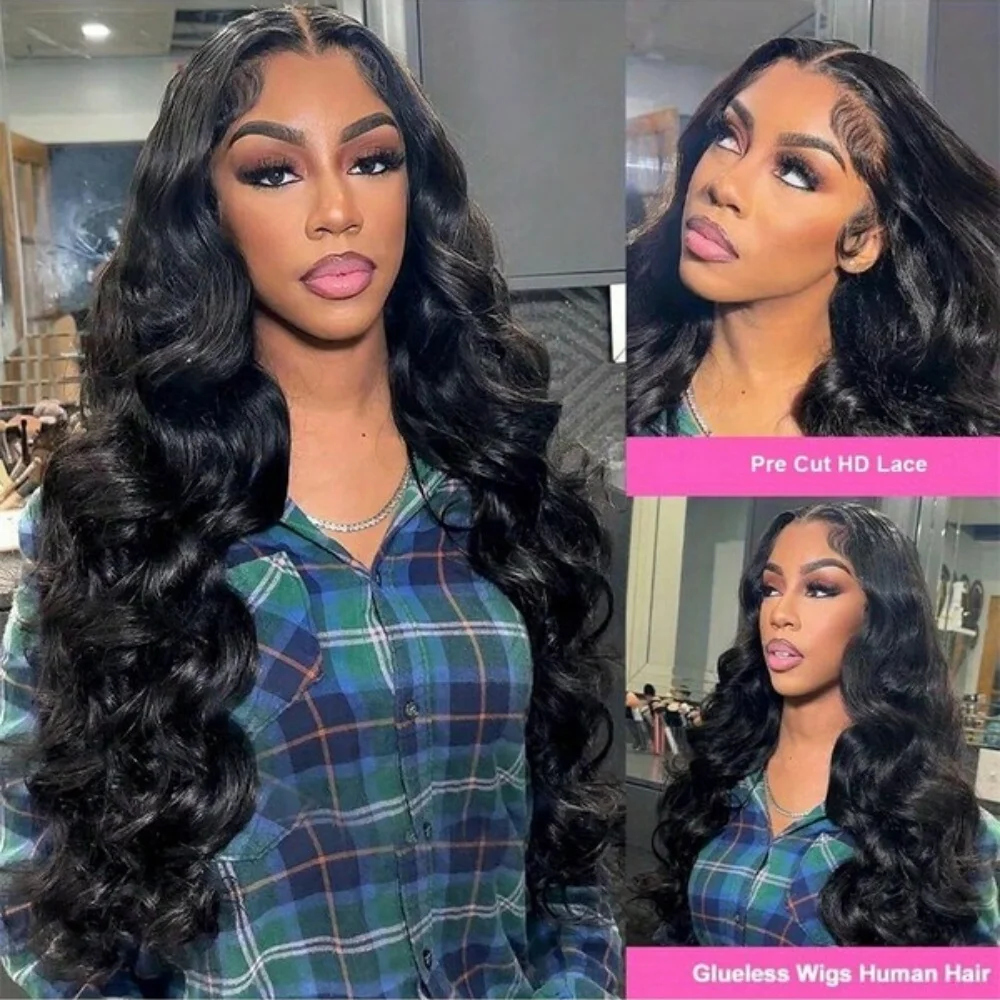 Pelucas sin pegamento de onda del cuerpo de 250% de densidad, pelucas frontales de encaje 13x4 de onda del cuerpo de cabello humano, pelucas frontales de encaje HD prearrancadas sin pegamento