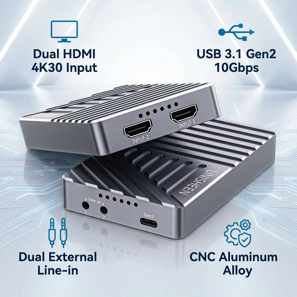 UC3300H-Plus factory direct 1080P high-speed USB 3.1 dual HDMI video capture card for dual game console streaming and recording