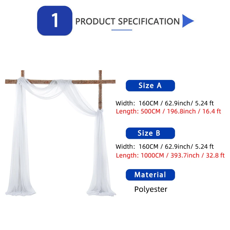 500cm/1000cm Wedding Arch Draping Fabric Decorations Backdrop Curtains Tulle Fabric Drapery For Party Ceremony Ceiling Decor