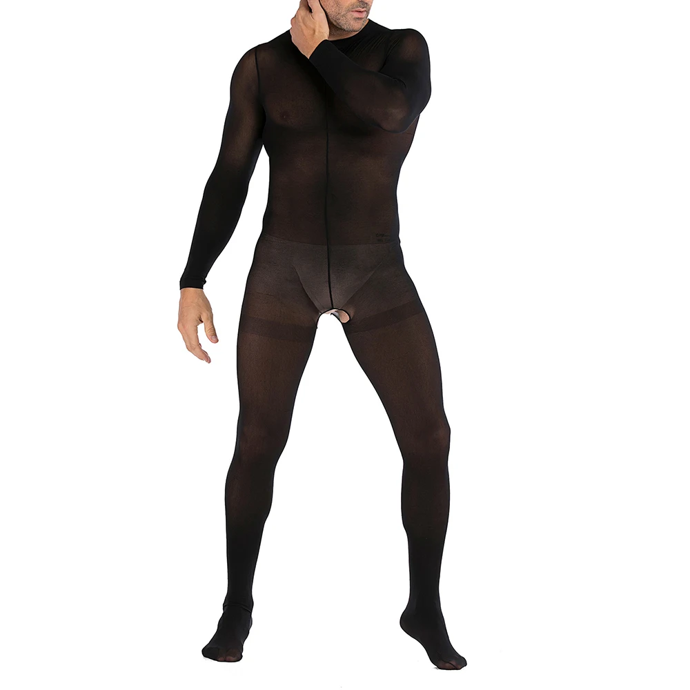 

1pc Men See Through Bodysuit Jumpsuit Sexy Open Crotch Full Body Stockings Man Sissy Exotic Lingerie Underwear