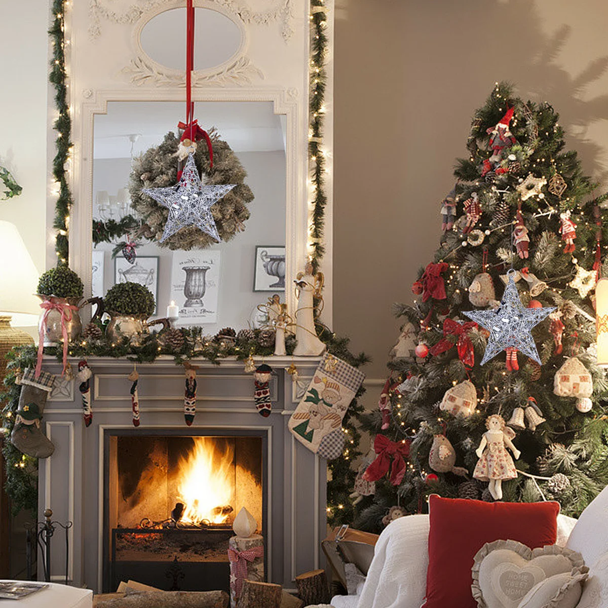 

1 set 1 Set Five-Pointed Star Decorative Light String Iron Material Christmas Lamp For Party Garden Wall Window Indoor Outdoor