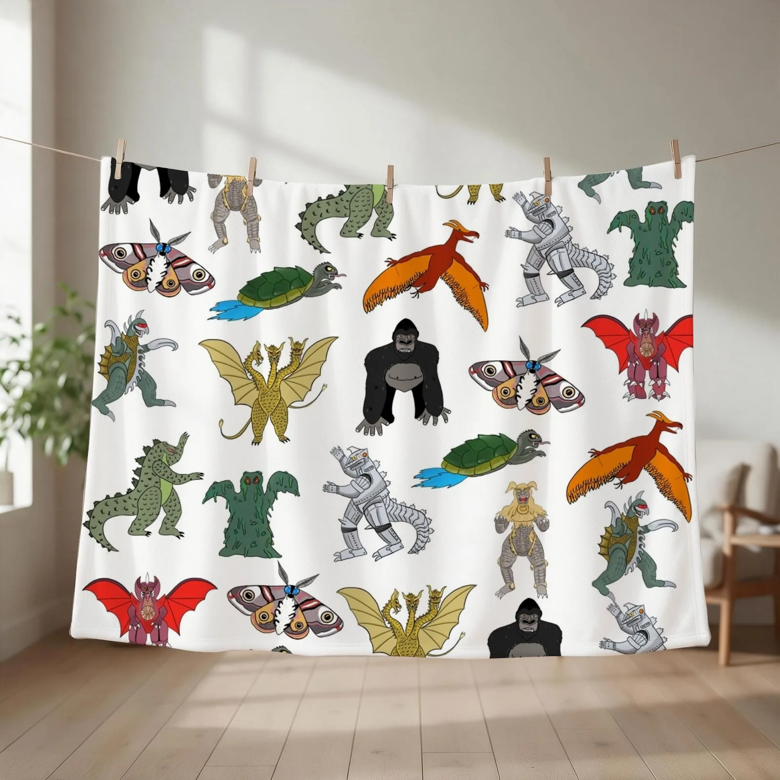 Colorful Kaiju Throw Blanket couch cozy soft plush fuzzy picnic outdoor blanket