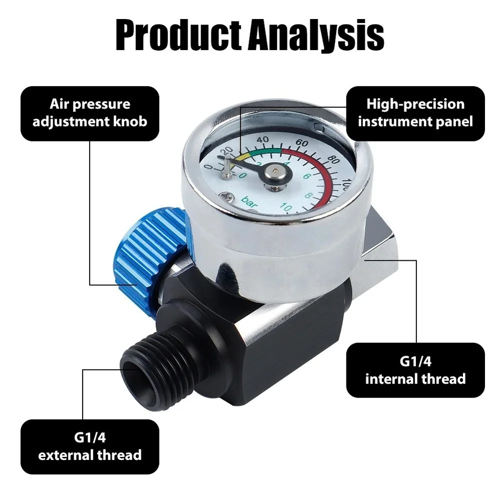 G1 4 Air Pressure Regulator Gauge With High Accuracy Adjustment Knob For Spray Tool Pneumatic Painting Equipment Blue Red