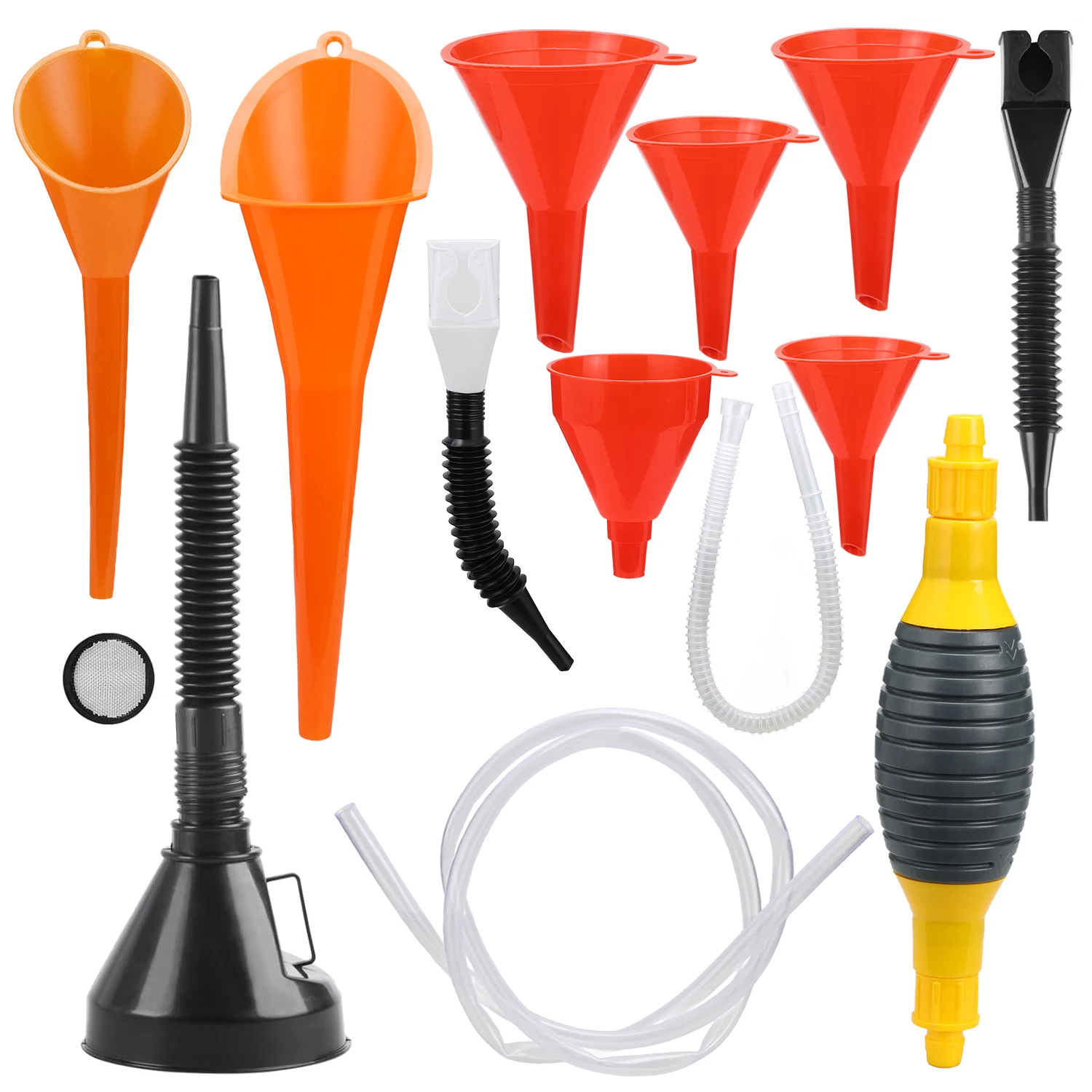 Nilight Automotive Funnels Set - Durable Oil Funnel Kit with Filter & Flexible Extensions, Wide Mouth Fuel Funnels with Long Neck for Engine Oil Change, Gas Transfer for Cars Trucks
