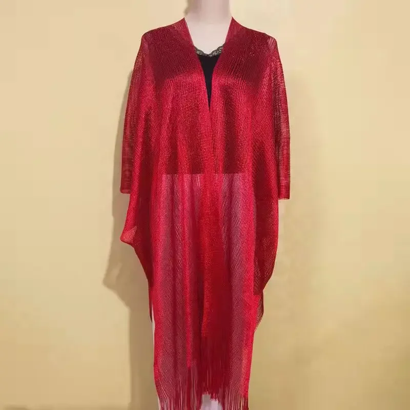 Bufanda Sexy con flecos para mujer, Túnica de punto brillante transparente, Poncho para playa, primavera y verano