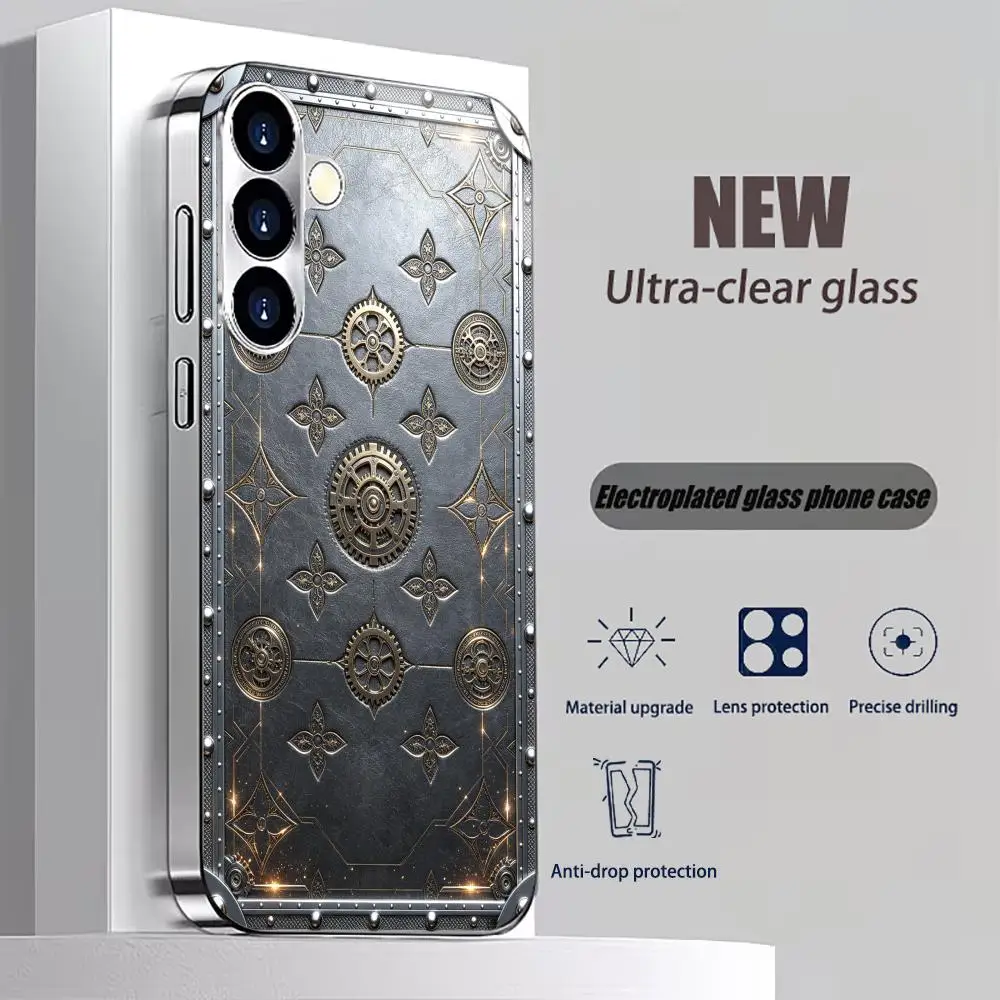 Steampunk Fashion Unique Electroplated Glass phone case for Samsung Galaxy S26 S25 S24 S23 S22 S21 FE,Ultra,Plus Drop resistant