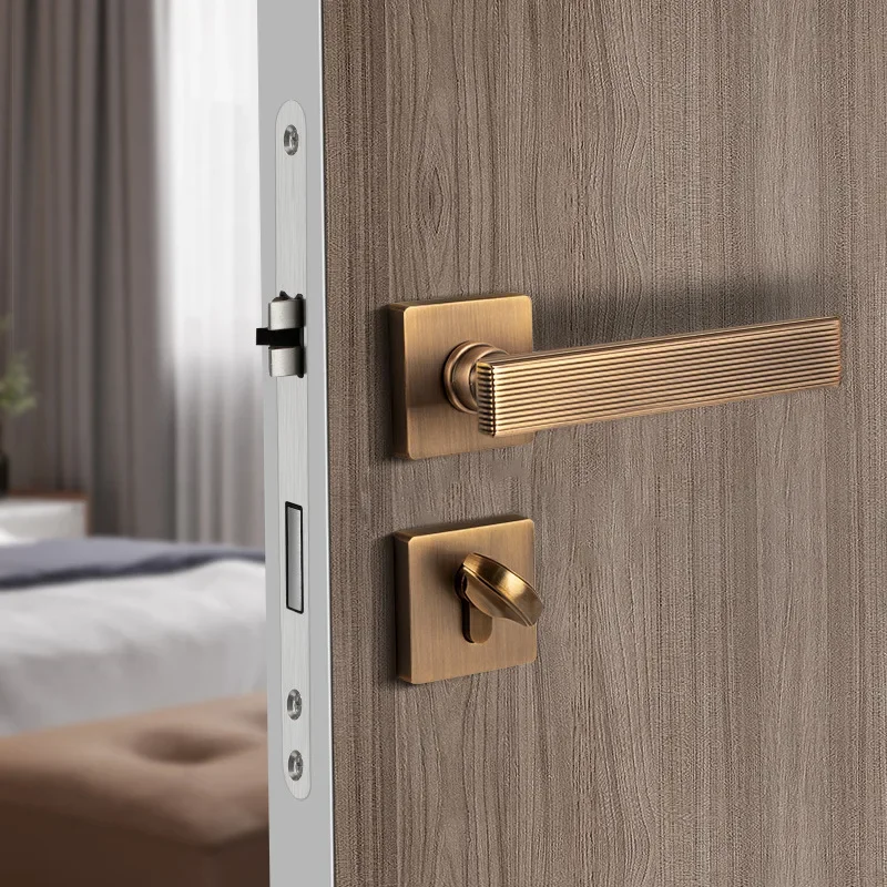 

Zinc Alloy Silent Indoor Door Lock Magnetic Suction Bedroom Simple Copper Brushed Gray Solid Door Handle