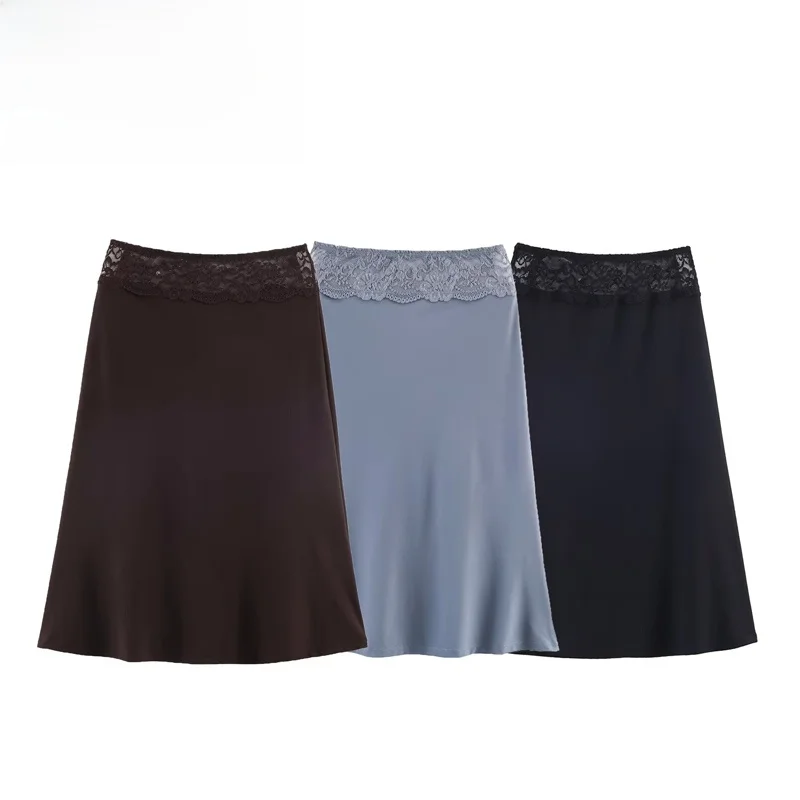 

Модная юбка с кружевными вставками, прямого кроя, с завышенной талией, из полиэстера, для женщин